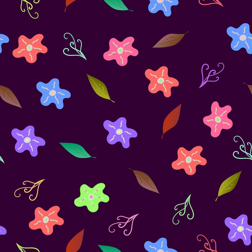Seamless spring pattern with colorful leaves and flowers vector