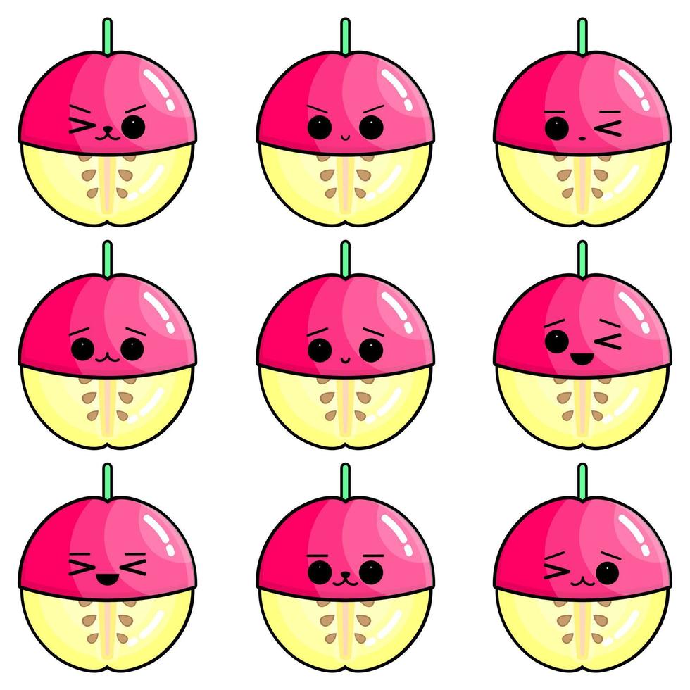 colección de lindas ilustraciones de vectores de expresión facial de manzana