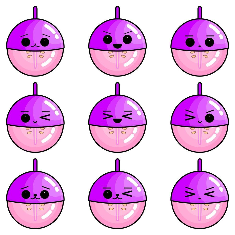 Collection of cute grape facial expression vector illustrations