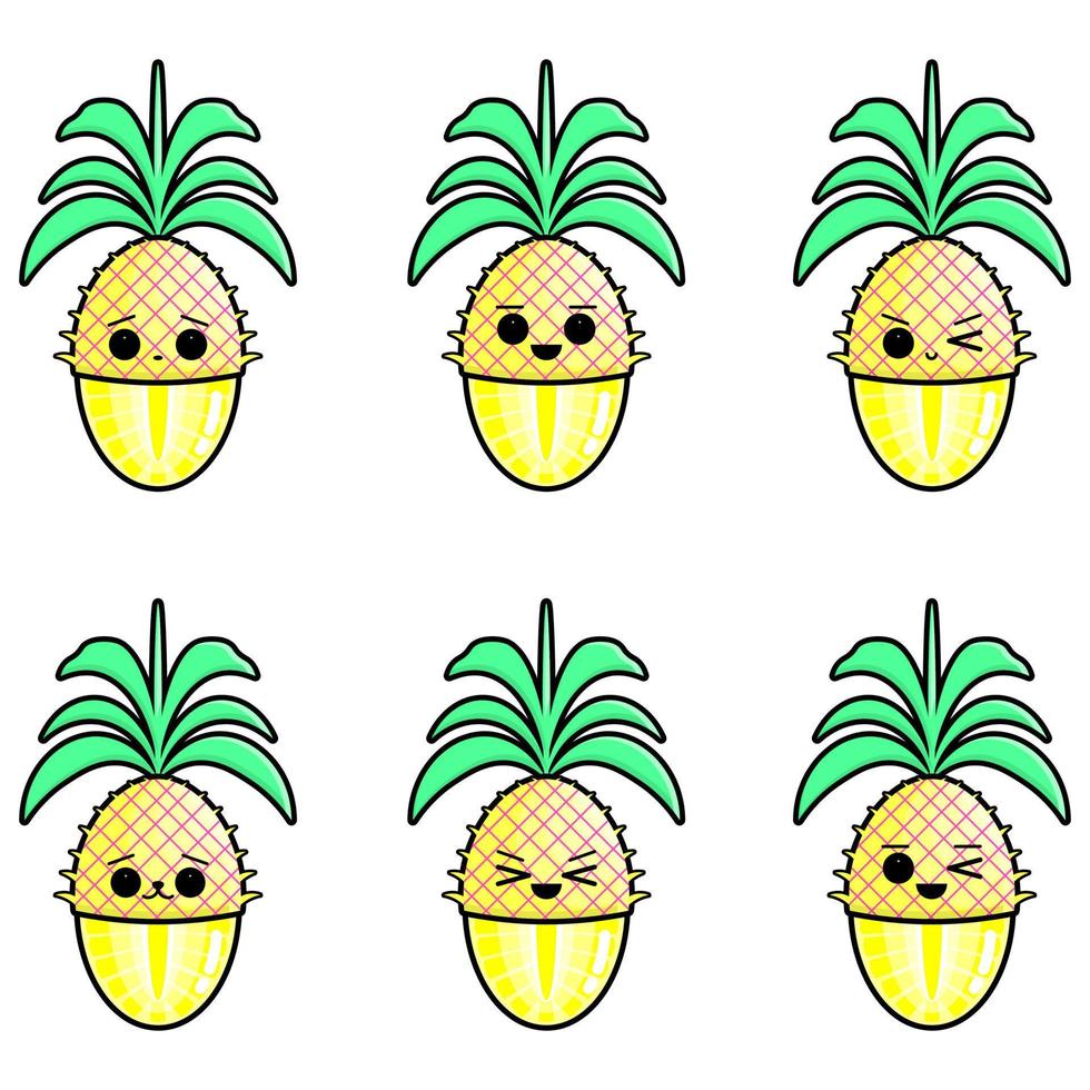 colección de ilustración de vector de expresión facial de piña linda