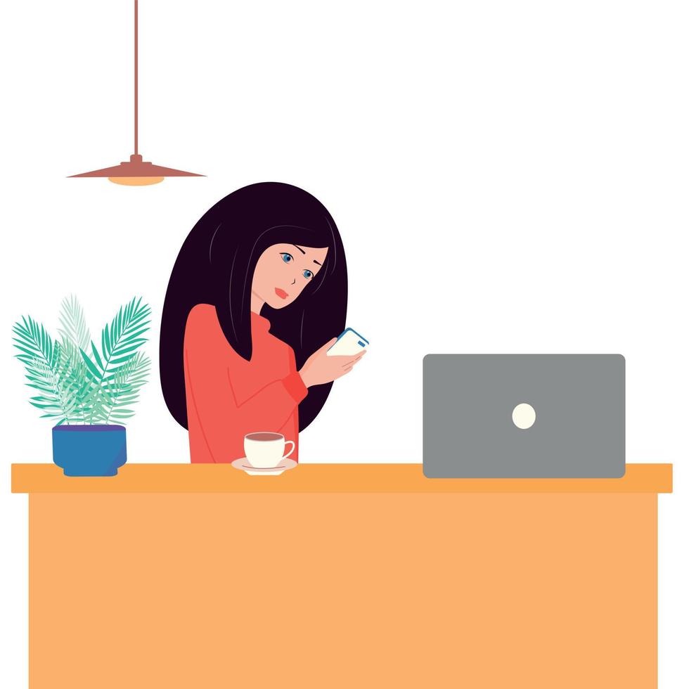Girl office worker,preparing for a presentation.Vector ,flat ,isolated. vector
