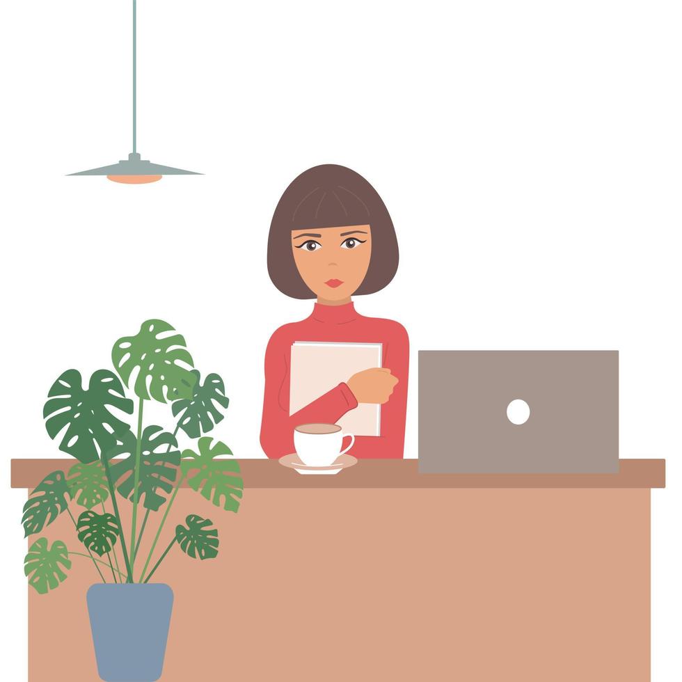 Girl office worker,preparing for a presentation.Vector ,flat ,isolated. vector