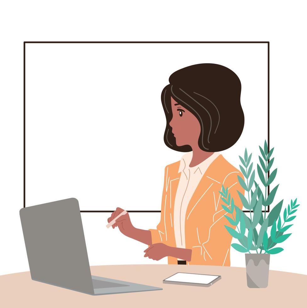 Girl office worker,preparing for a presentation.Vector ,flat ,isolated. vector