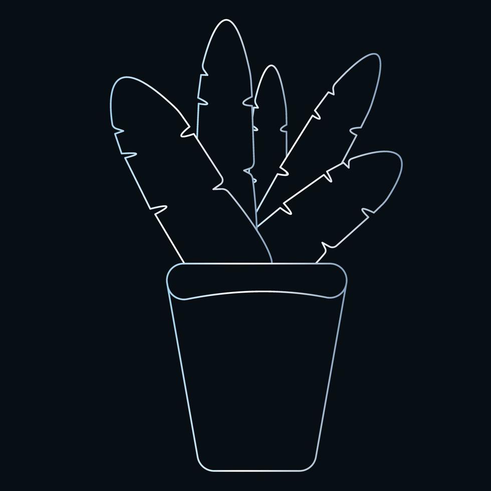 Freehand sketch on a black background.Houseplant in a flower pot. Logo, banner, postcard. vector