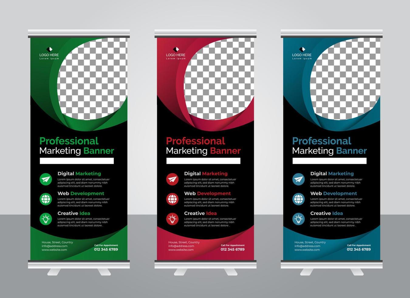 plantilla de diseño de banner standee enrollable colorido corporativo moderno profesional vector