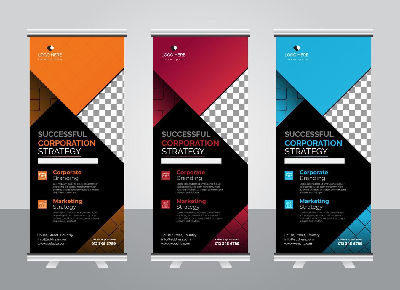 Professional Modern corporate colorful roll up standee banner design template vector