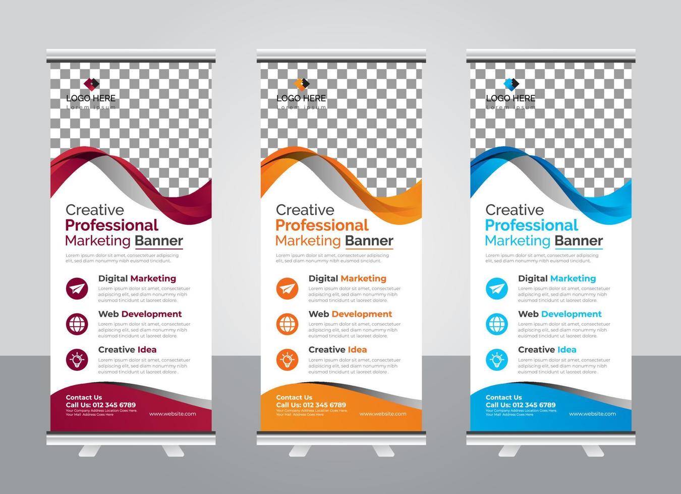 plantilla de diseño de banner enrollable colorido corporativo vector