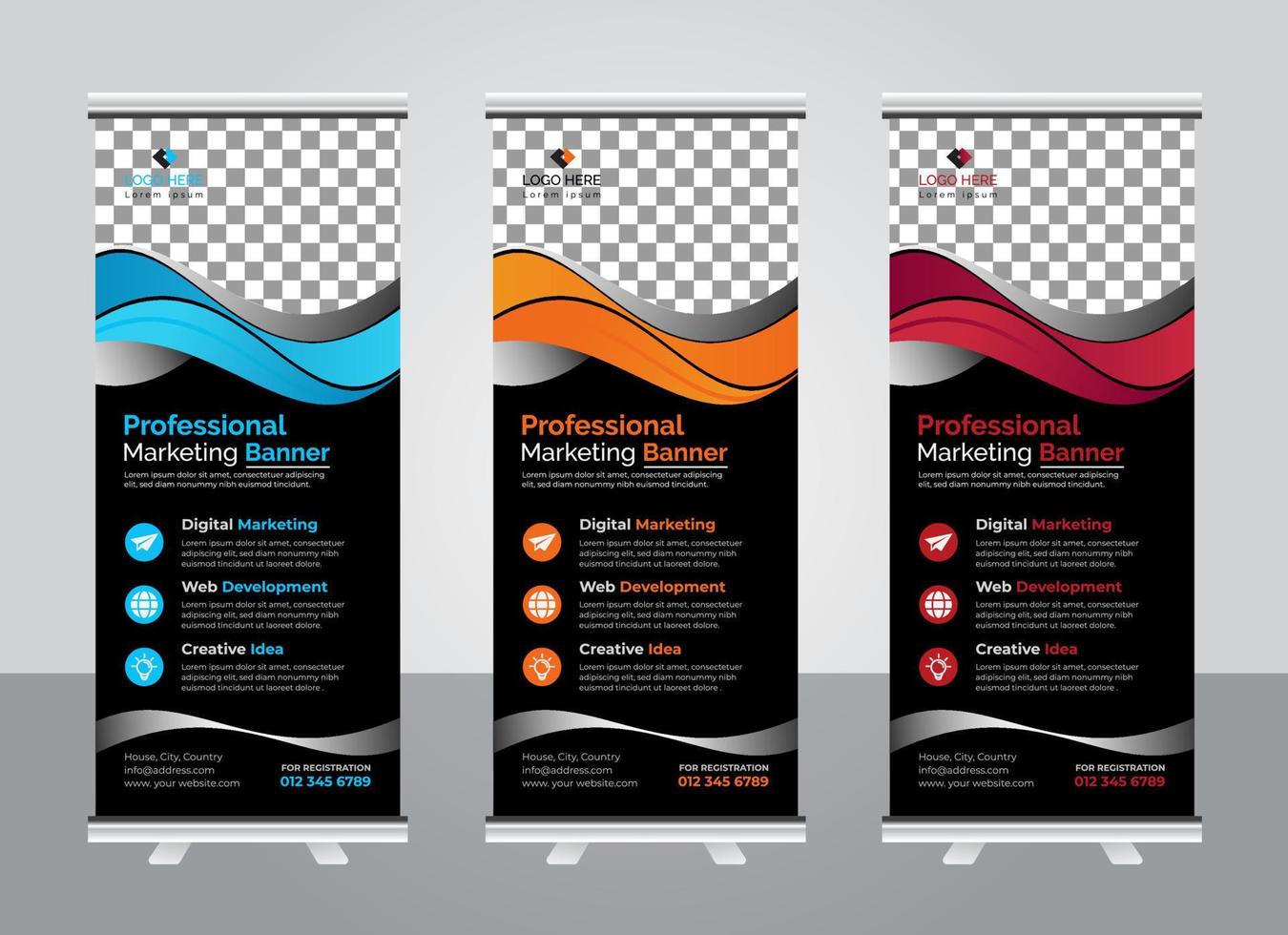 Corporate colorful roll up banner design template vector