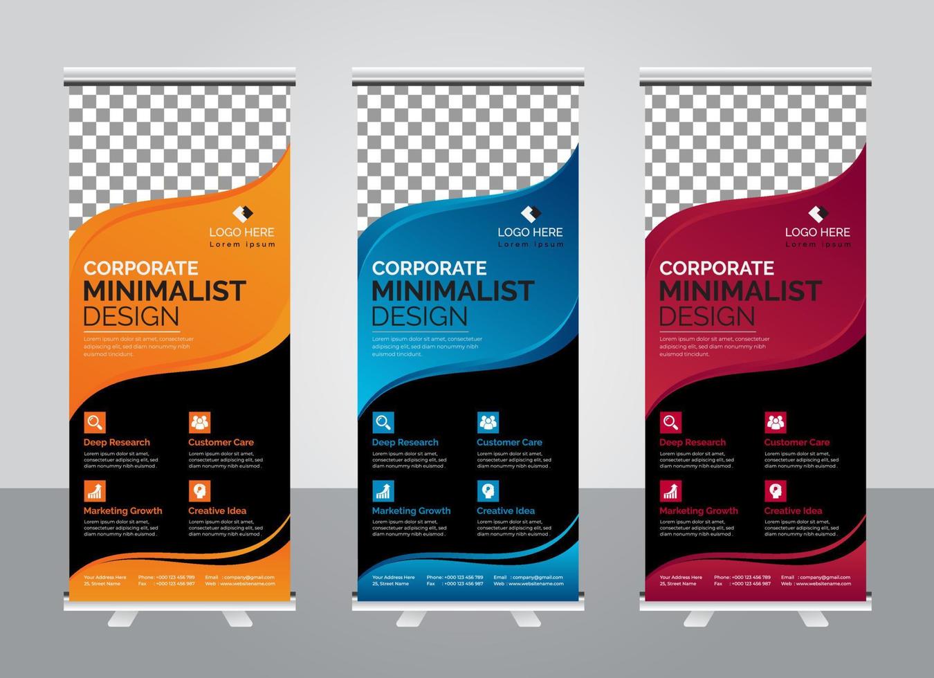 plantilla de diseño de banner standee enrollable colorido corporativo moderno vector