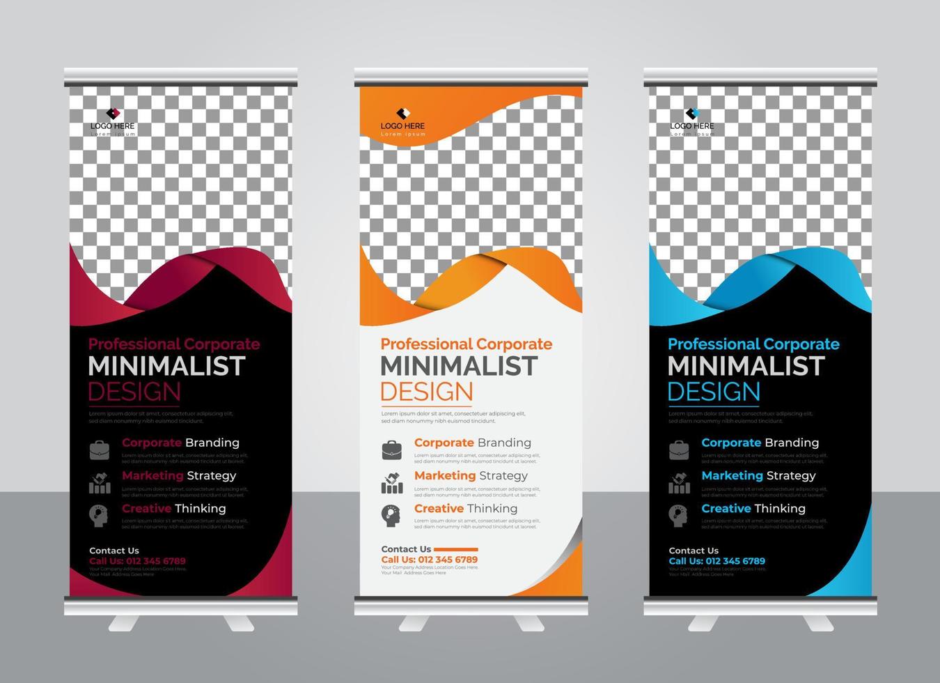 Professional Modern corporate colorful roll up standee banner design template vector