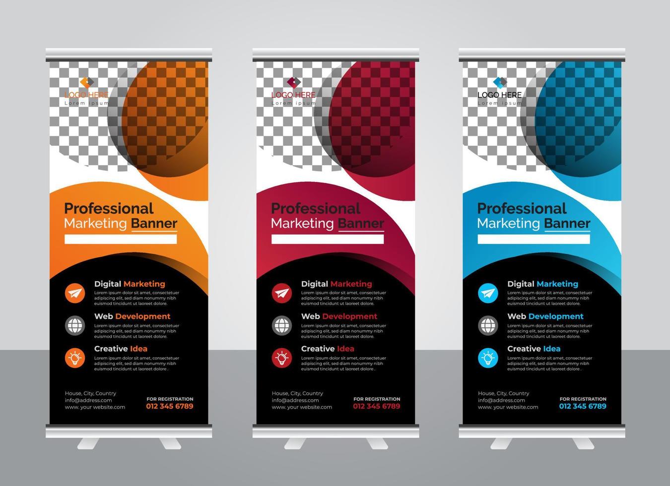 Professional Modern corporate colorful roll up standee banner design template vector