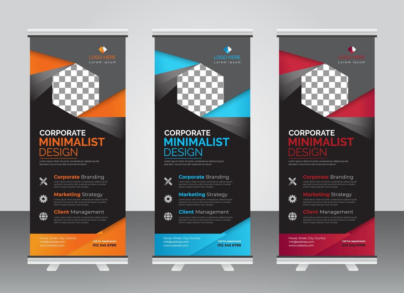 Professional Modern corporate colorful roll up standee banner design template vector