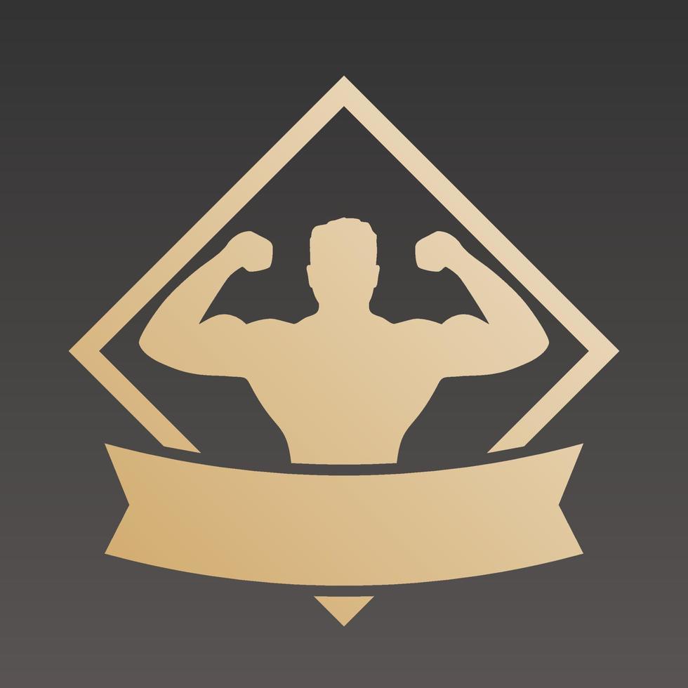 emblem with strong athlete, gold on dark vector