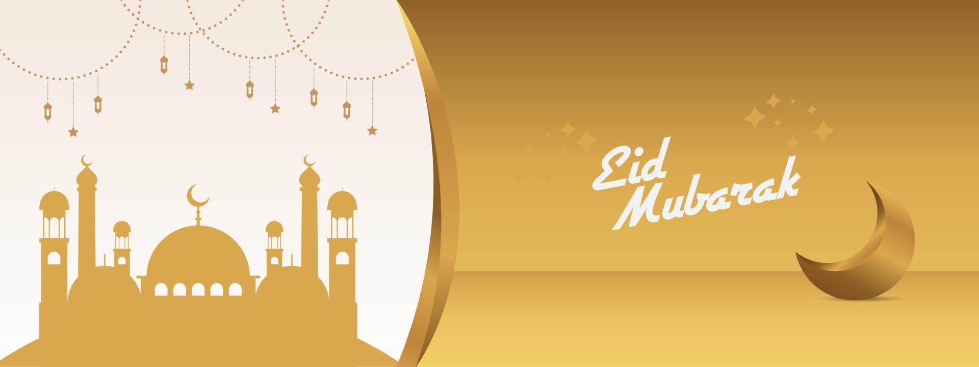 banner de eid mubarak con mezquita y adornos vector