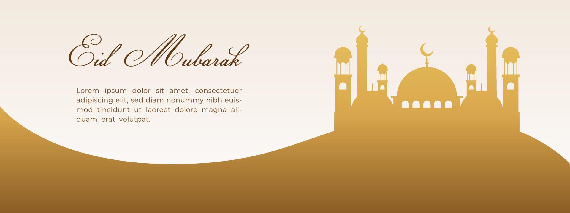 plantilla de banner de saludo eid mubarak simple con mezquita vector