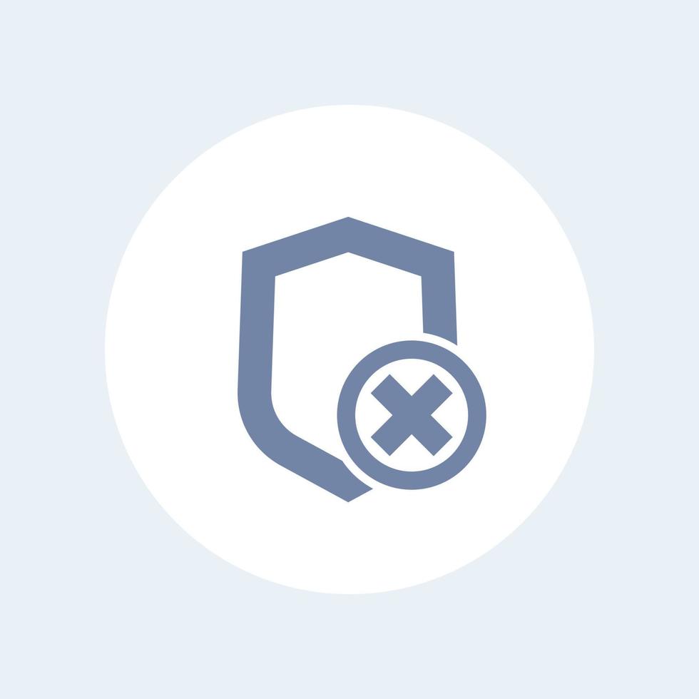 Shield icon isolated on white, unsecure, unprotected, security removed vector