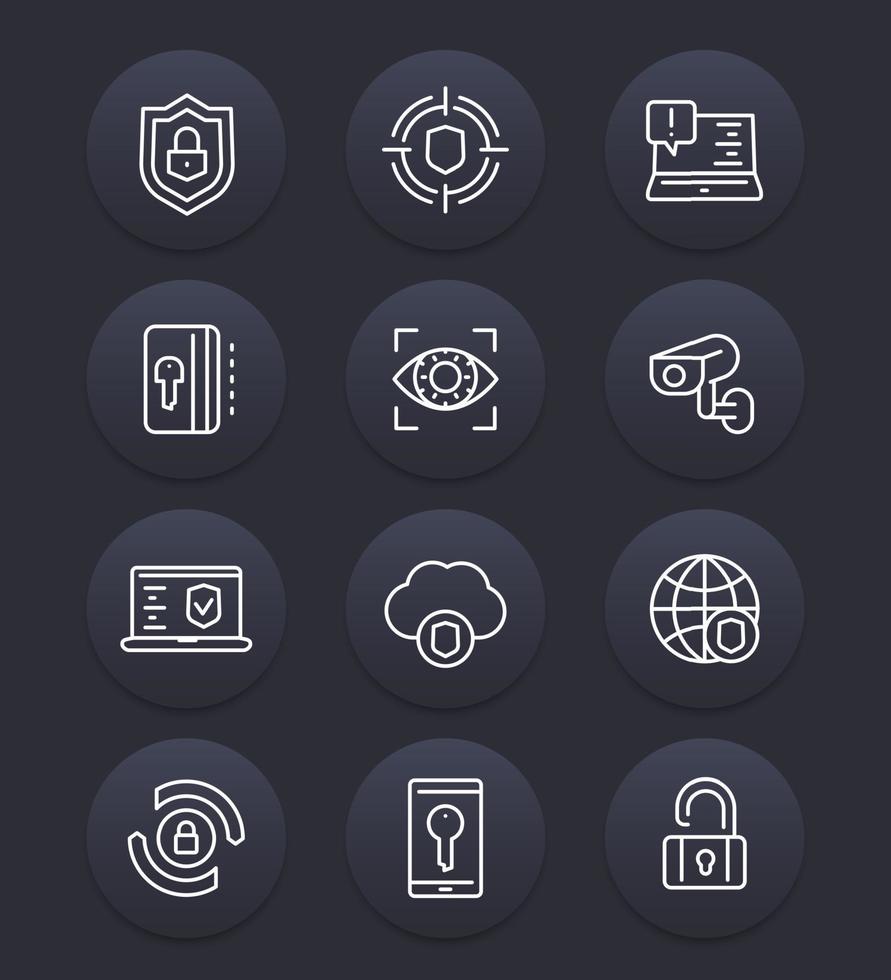 Security and protection line icons set, cybersecurity, secure browsing, firewall vector