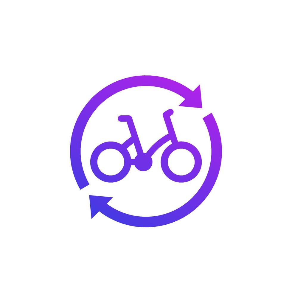 uso compartido de bicicletas, logotipo del servicio de alquiler, icono con una bicicleta vector