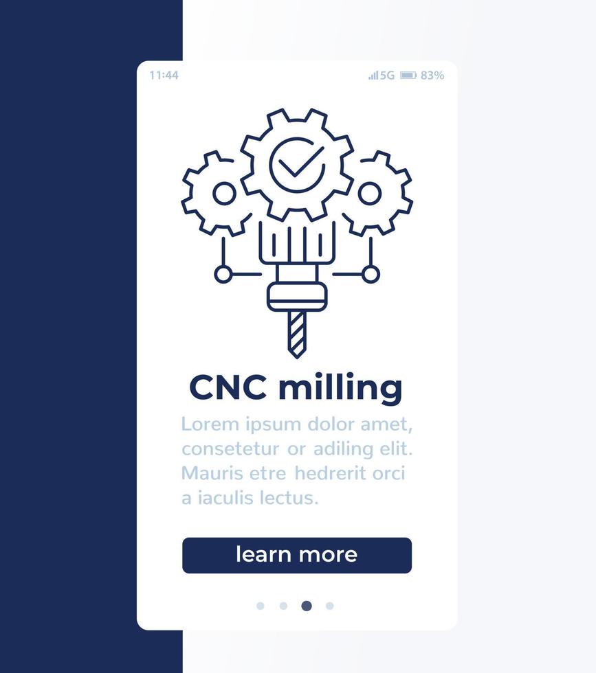 cnc milling, mobile banner design with line icon vector
