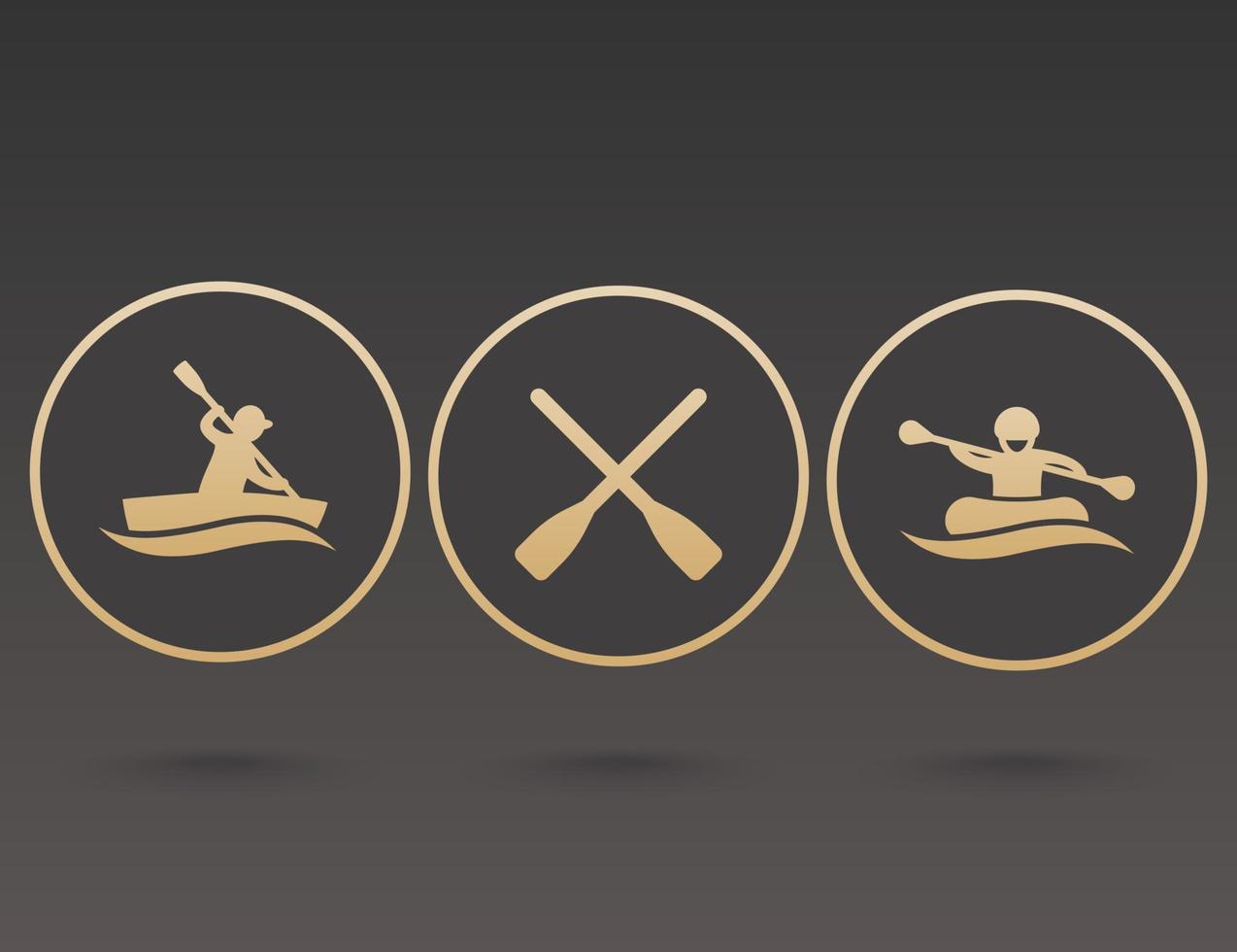 Iconos de remo, kayak, rafting, canoa, bote, remo, remos vector