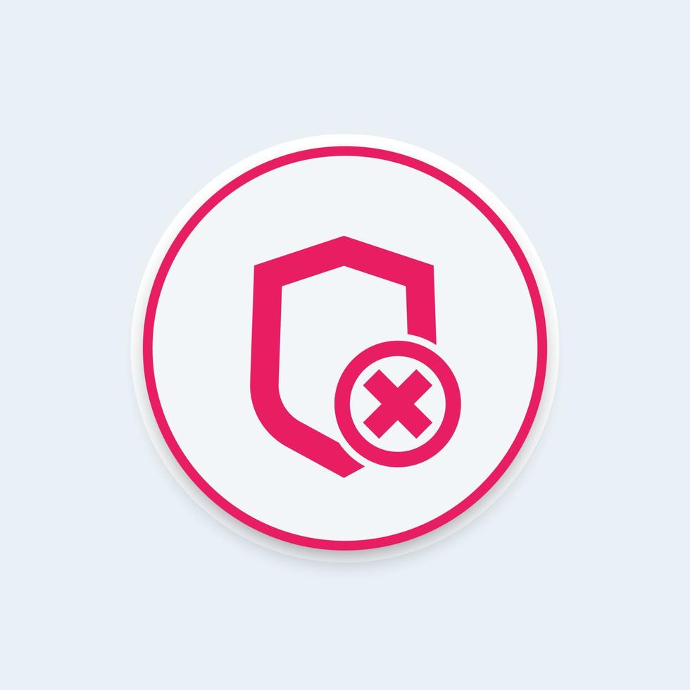 Shield icon, insecure, unprotected, security removed, vector illustration