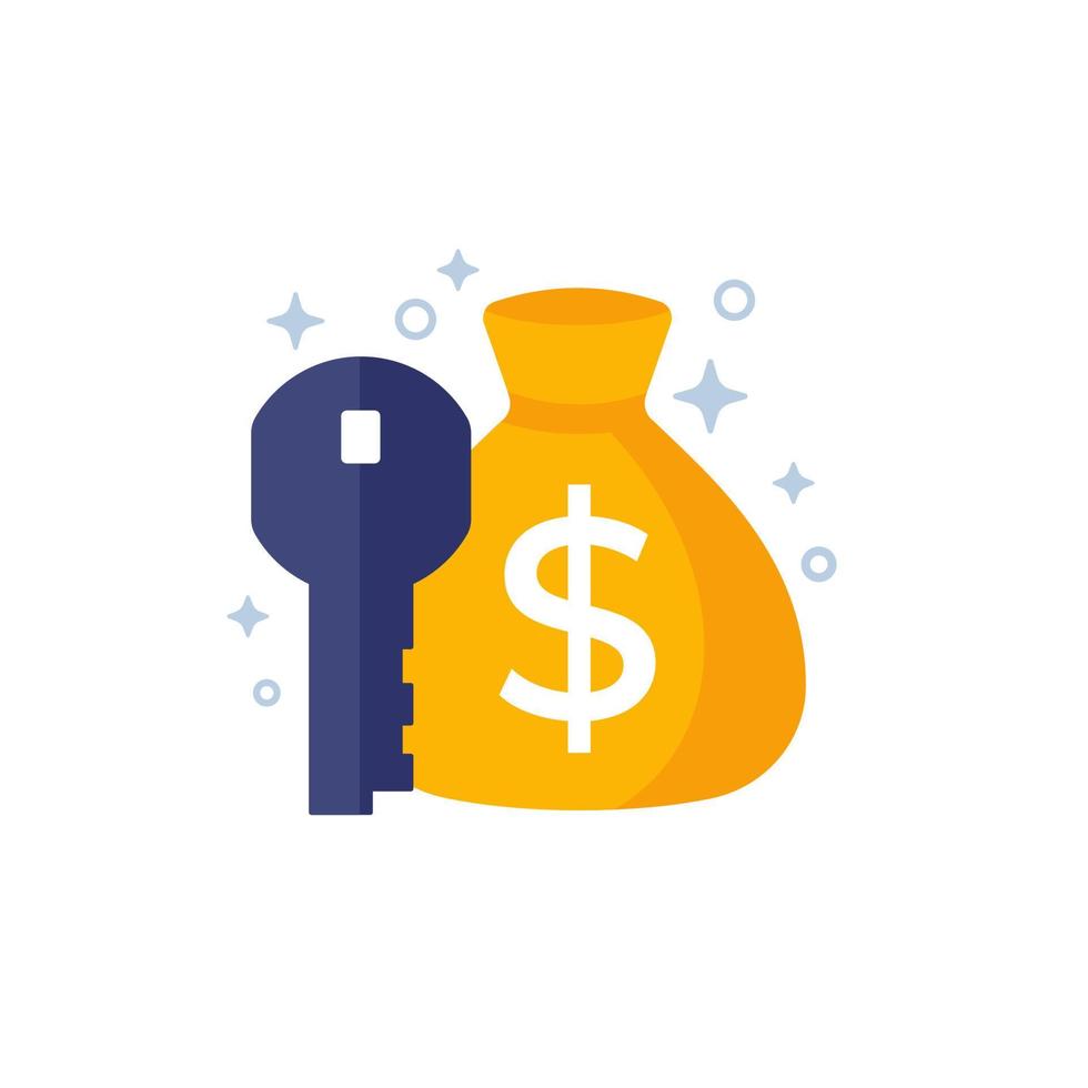 Key money icon with a bag, vector