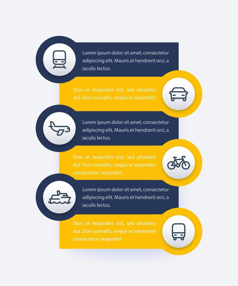 Transport, public transportation infographics design with line icons vector