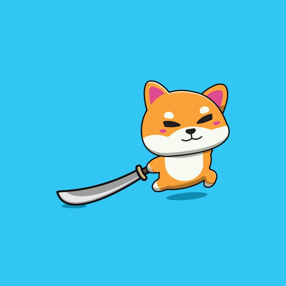 shiba inu enojado mientras lleva espada vector