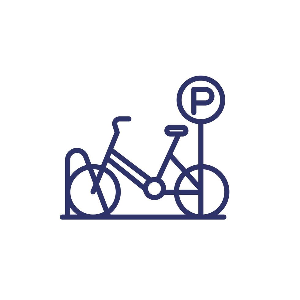 icono de línea de estacionamiento de bicicletas con una bicicleta vector