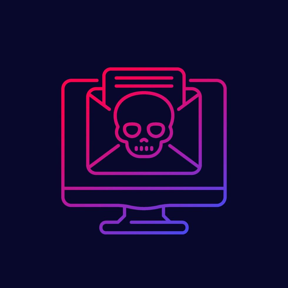 malware, email with virus line vector icon