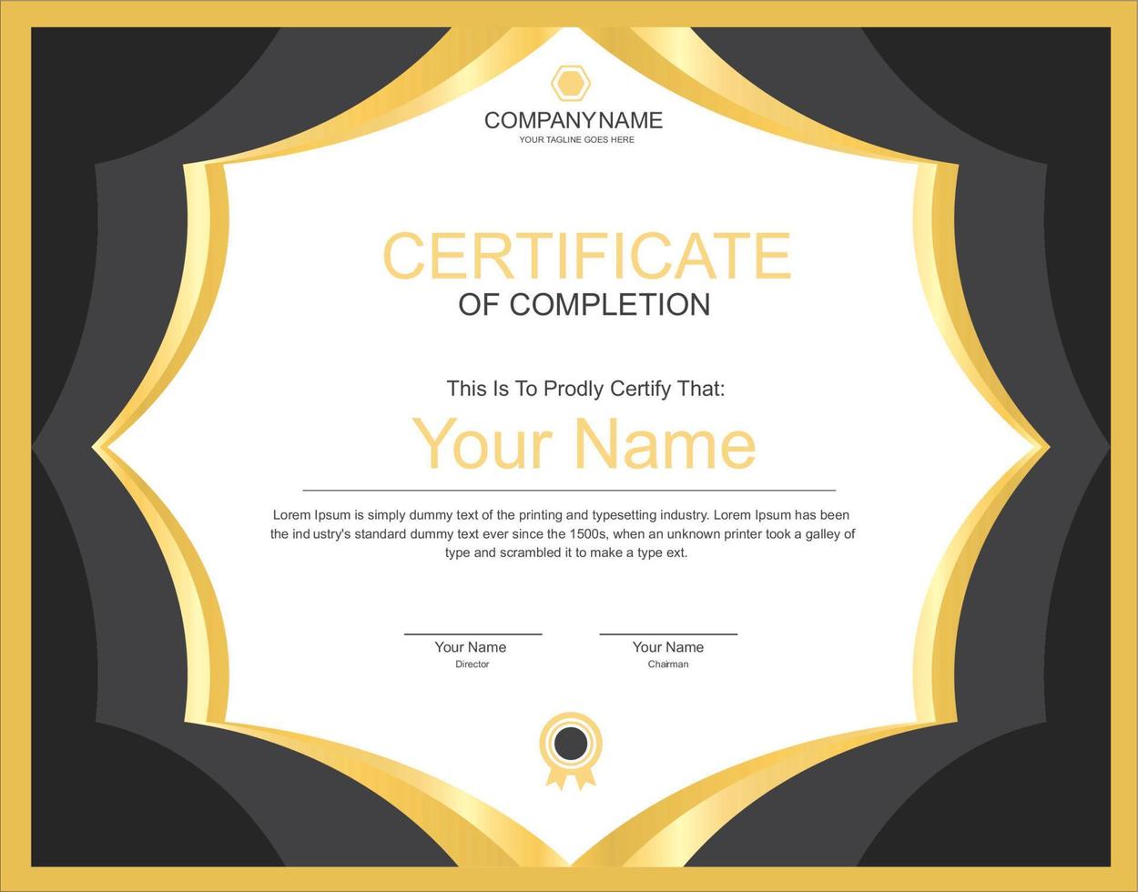 simple certificate template design with black color curve vector