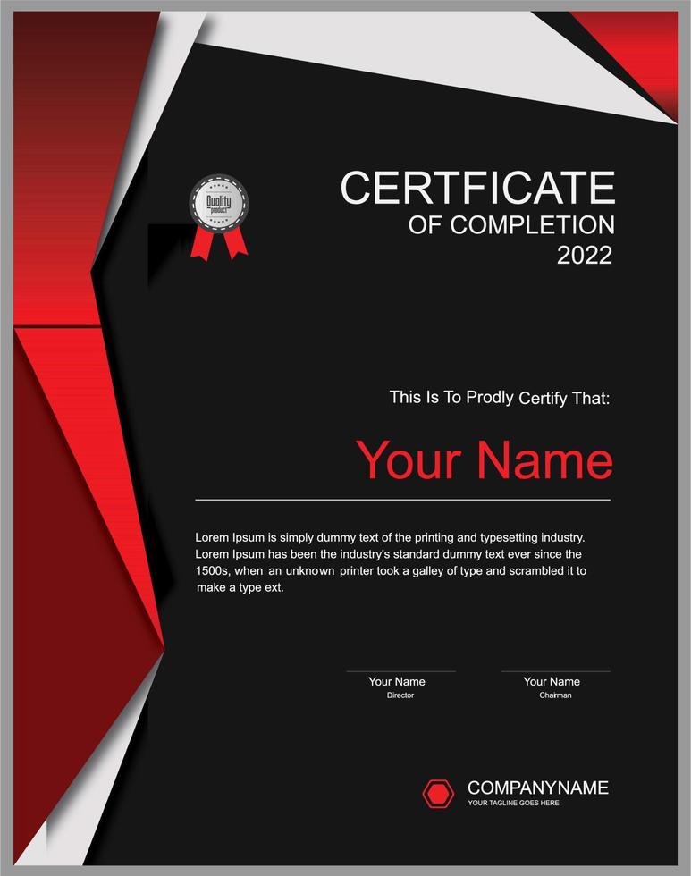 modern certificate portrait design with red and black stripes vector