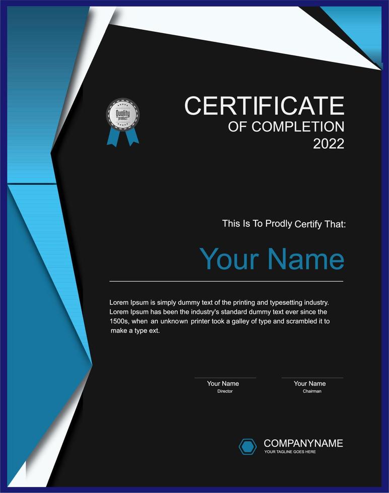 modern certificate portrait design with blue and black stripes vector