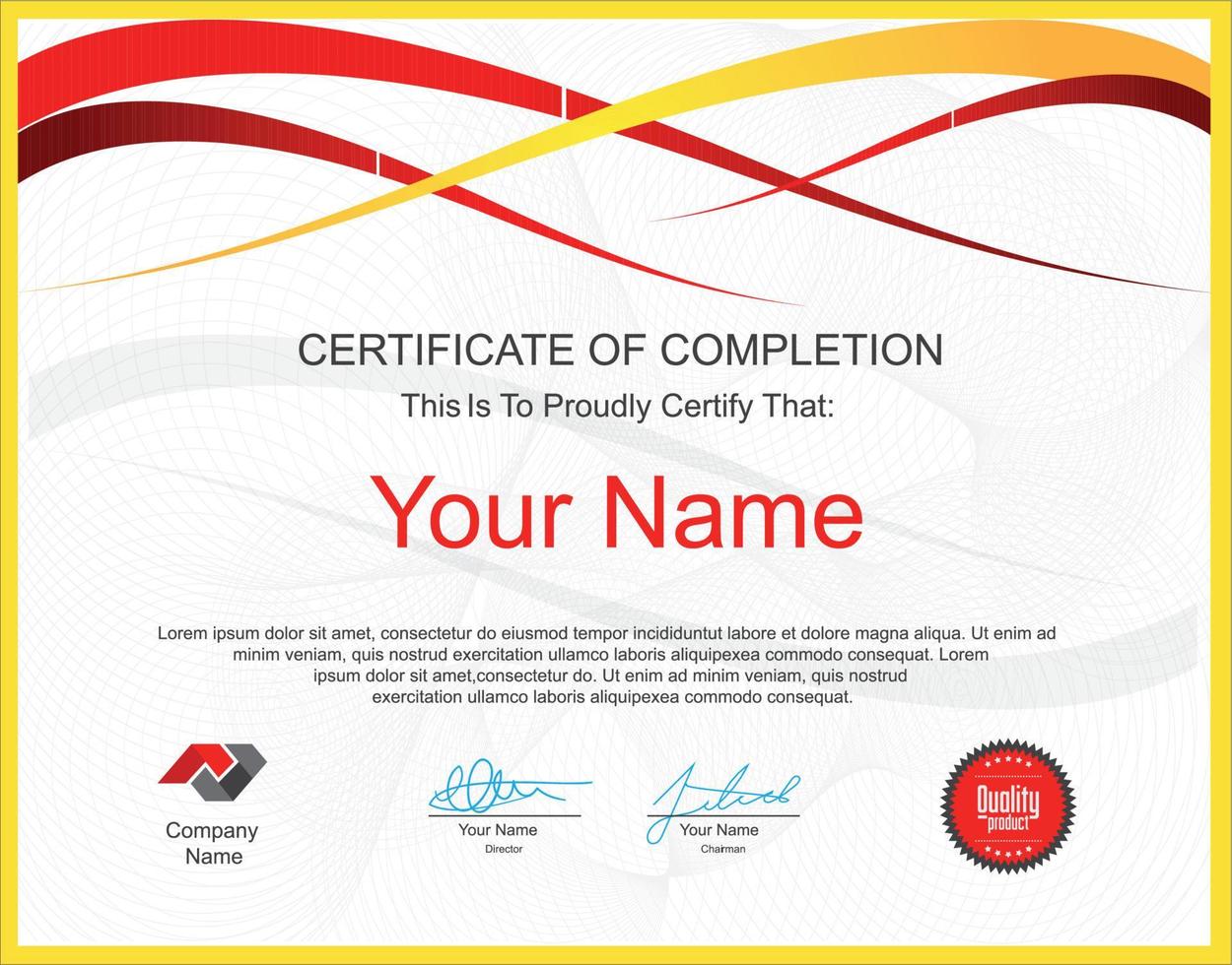 modern certificate landscape design with red, gold and white wave lines vector