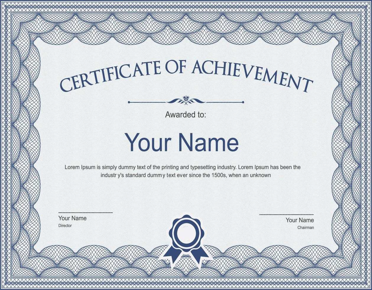 Certificate of achievement template in vector with blue color lines