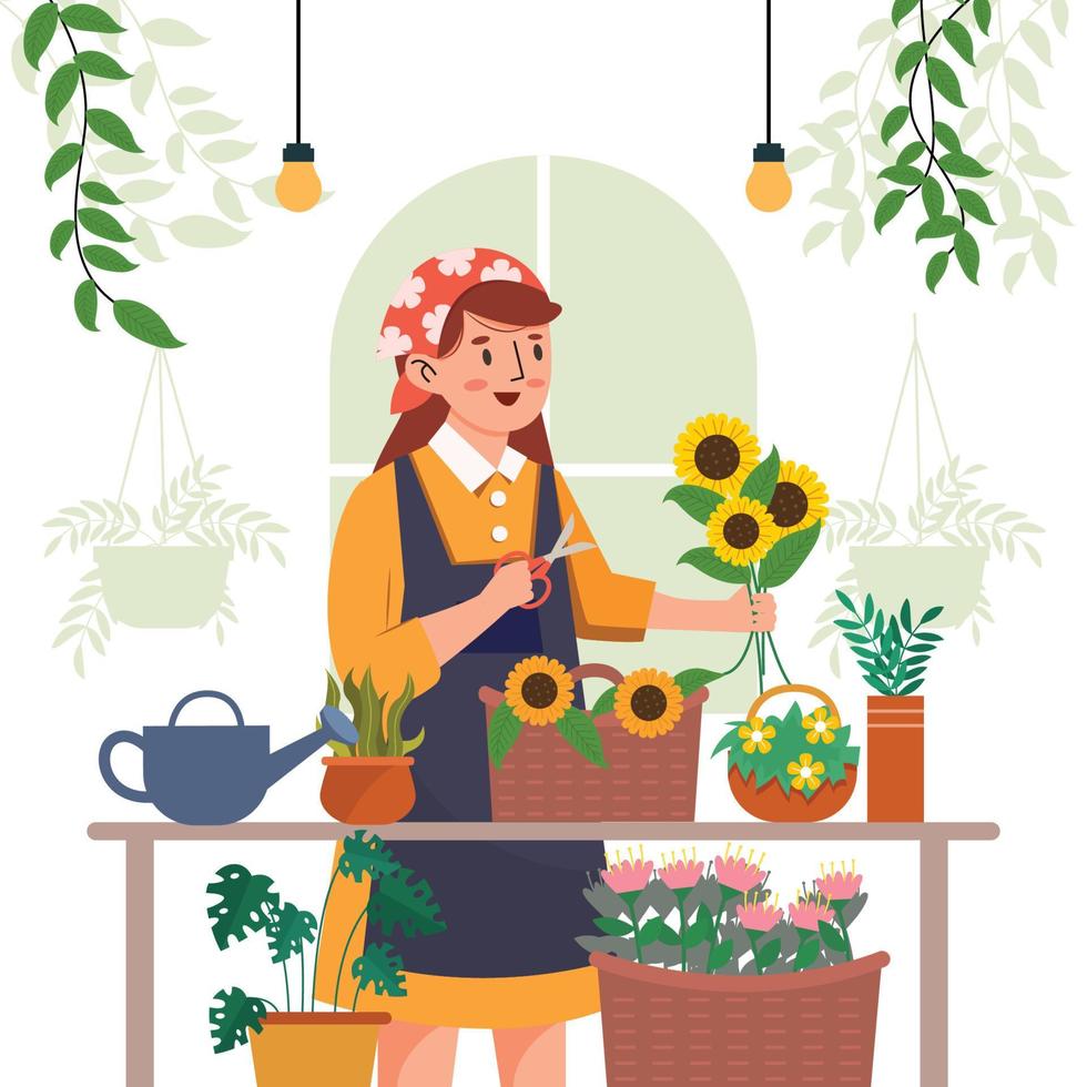 Beautiful Florist With Beautiful Flowers vector