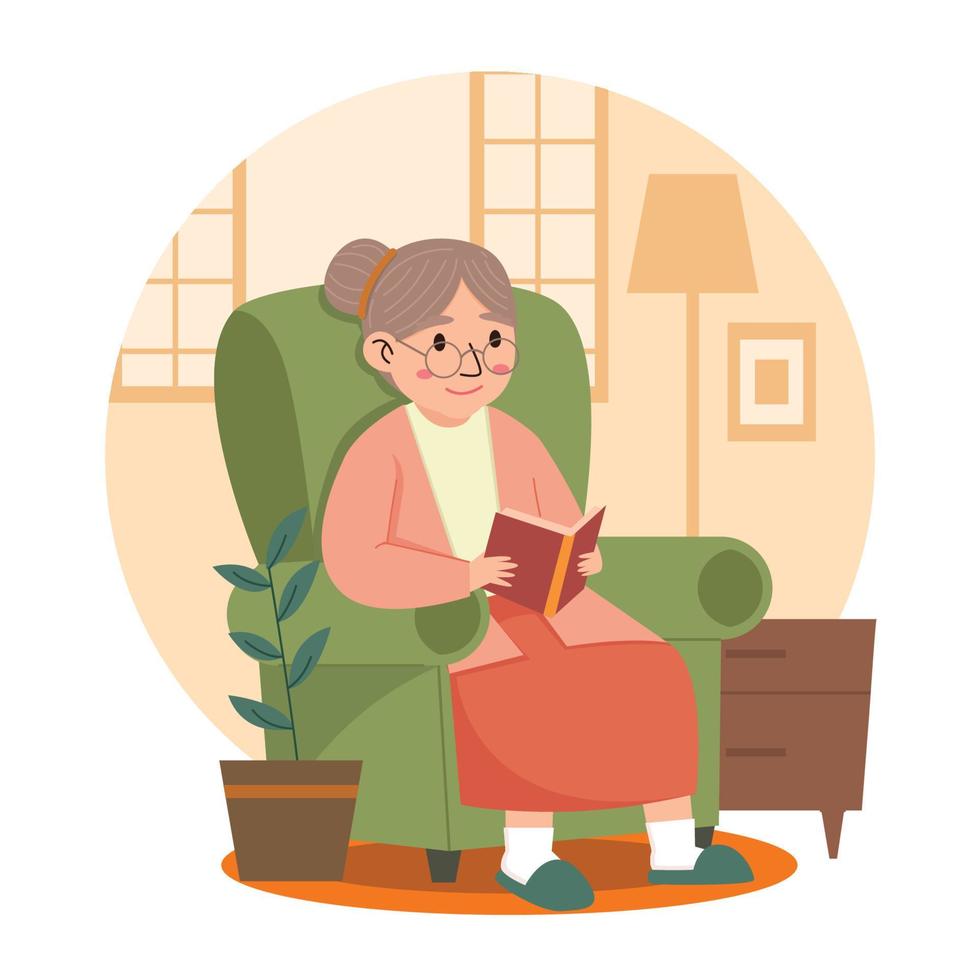 Beautiful Grandma Reading Books vector
