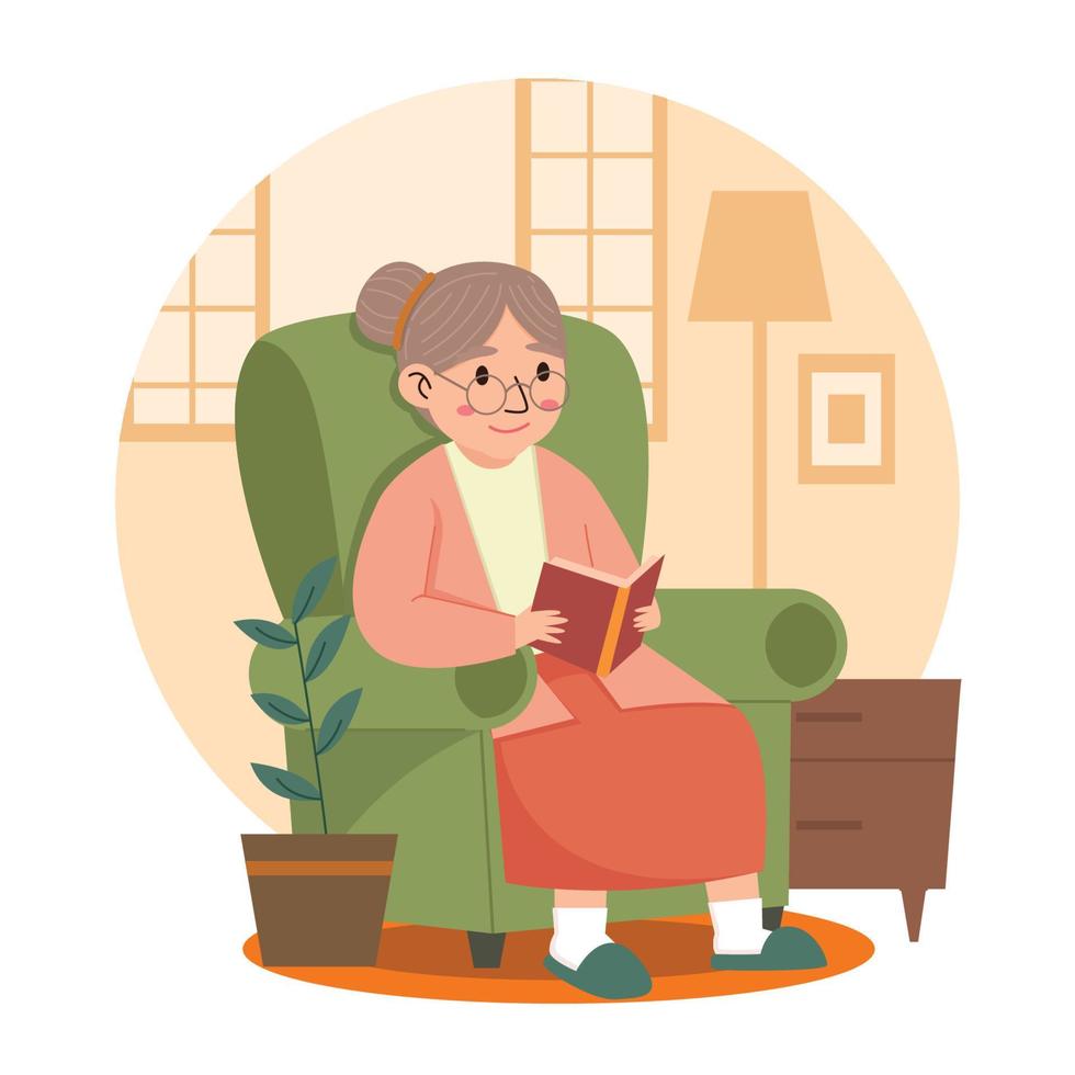 Beautiful Grandma Reading Books vector