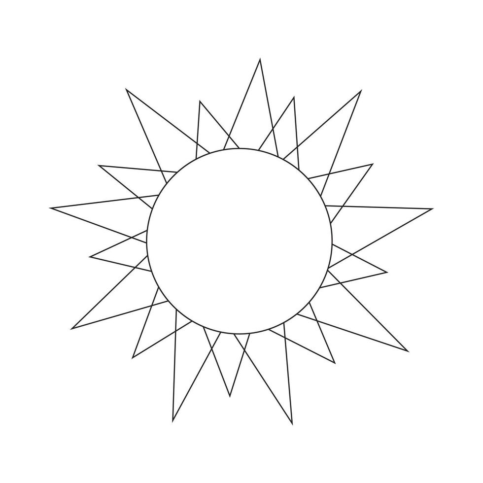 Doodle cartoon sun. Vector line art illustration, logo, childrens coloring page.