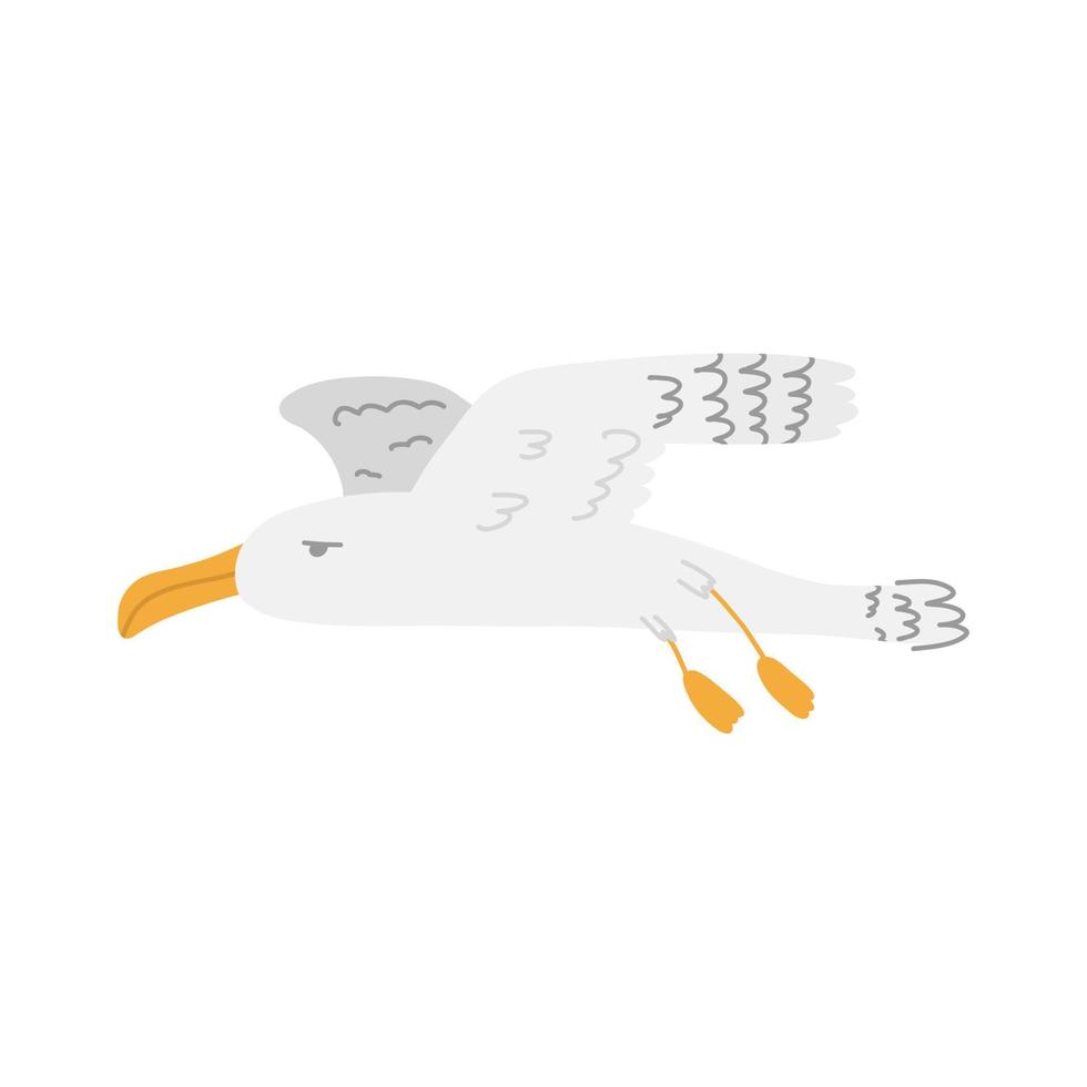 Albatross in cartoon hand drawn style. Vector Illustration of wild bird isolated on white background.