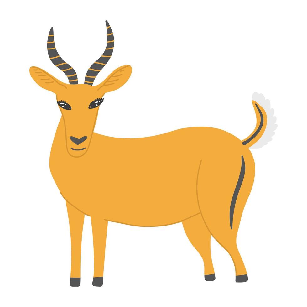 Cute antelope in cartoon hand drawn style. Vector illustration of wild African animal isolated on white background.