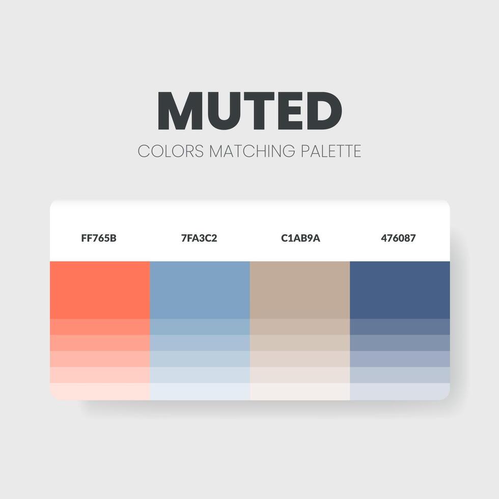 paleta de colores o esquemas de color son combinaciones de tendencias y guías de paleta. ejemplo de tonos de colores de mesa en rgb y hexadecimal. una muestra de color para los amantes de la moda nupcial, el hogar y el diseño de interiores vector