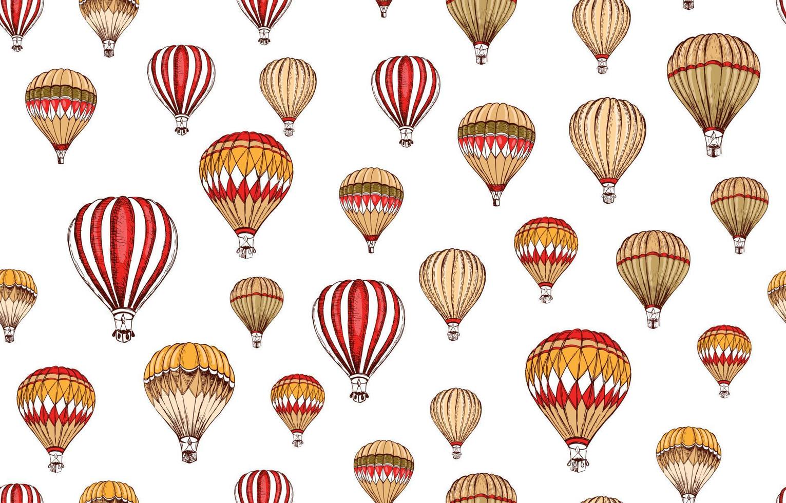 globos aerostáticos volando, ilustración dibujada a mano. vector