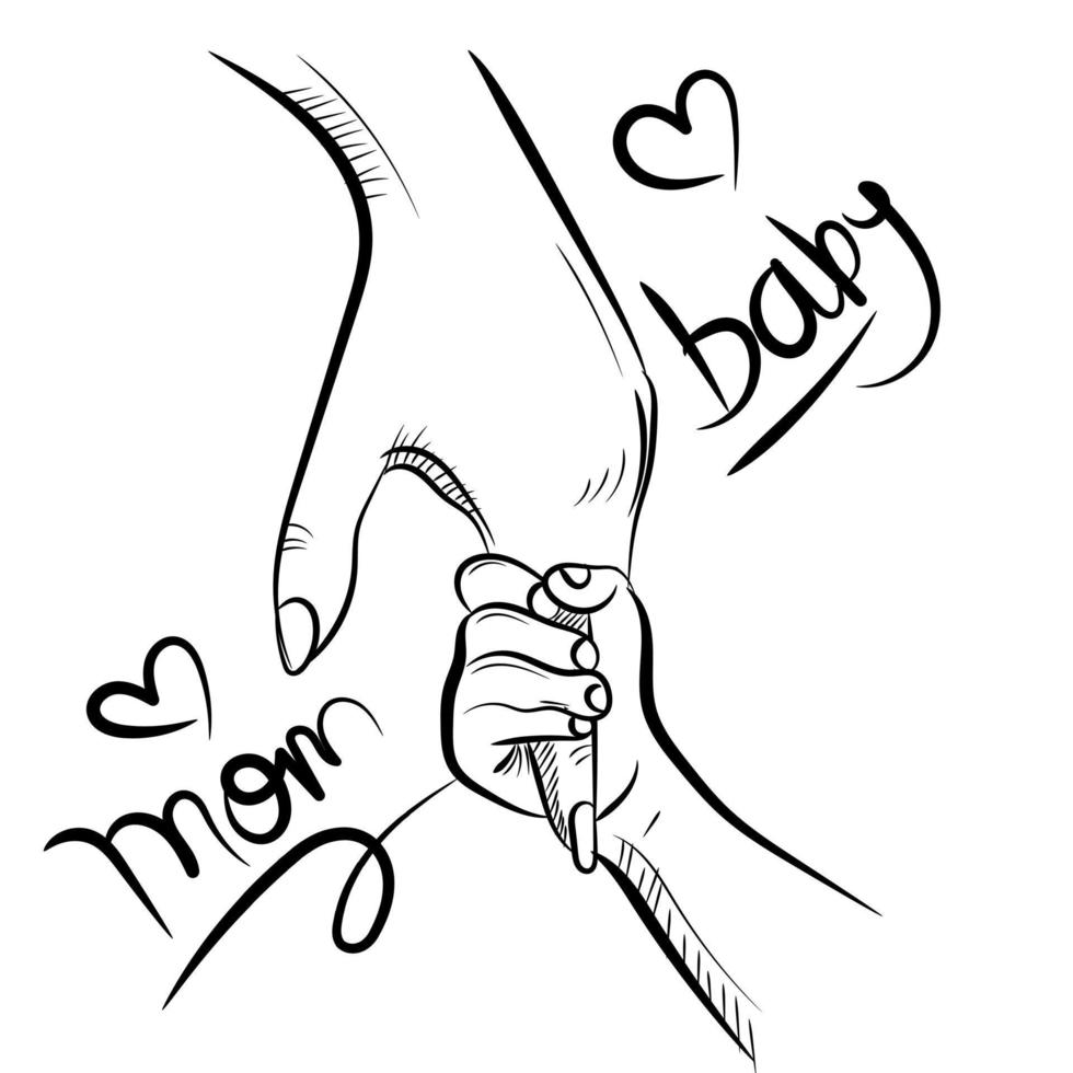 LINE ART MOTHER HOLDING CHILD vector