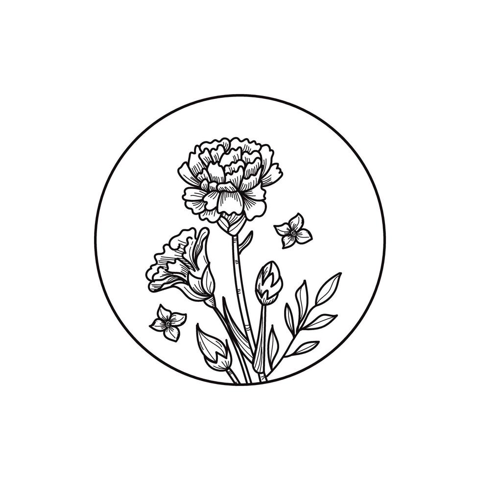 diseño ovalado de flores de arte lineal vector