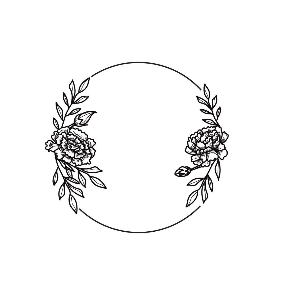 line art flower oval design vector