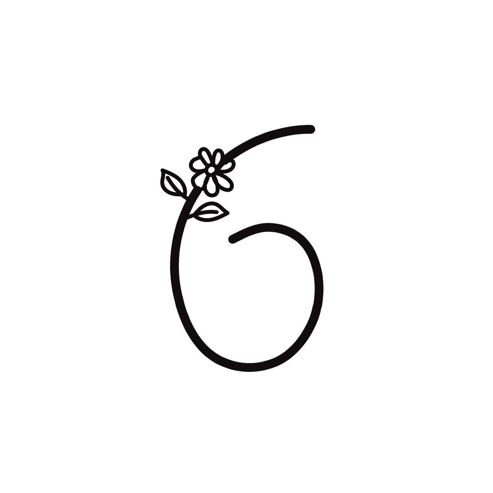 NUMBER 6 FLORAL LINE ART FOR BIRTHDAYS vector
