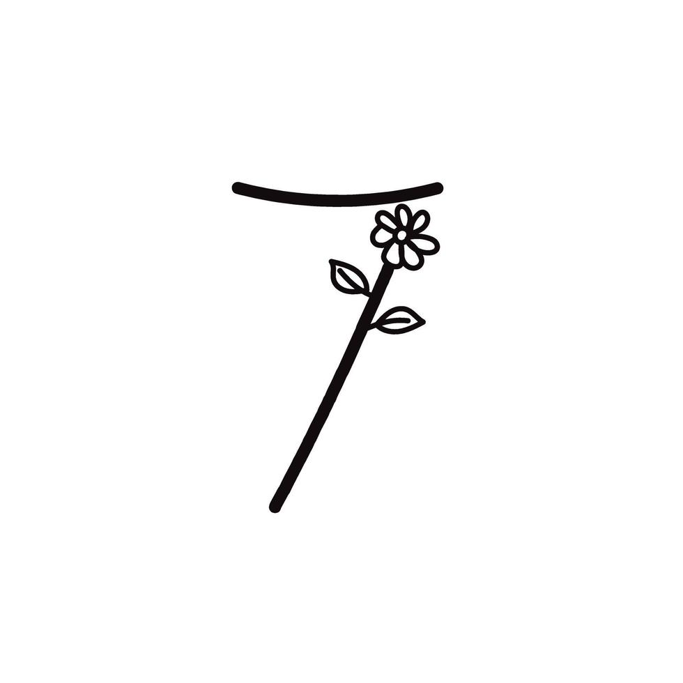 NUMBER 7 FLORAL LINE ART TEMPLATE vector