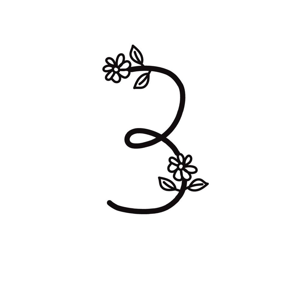 NUMBER 3 FLORAL LINE ART TEMPLATE 7537082 Vector Art at Vecteezy