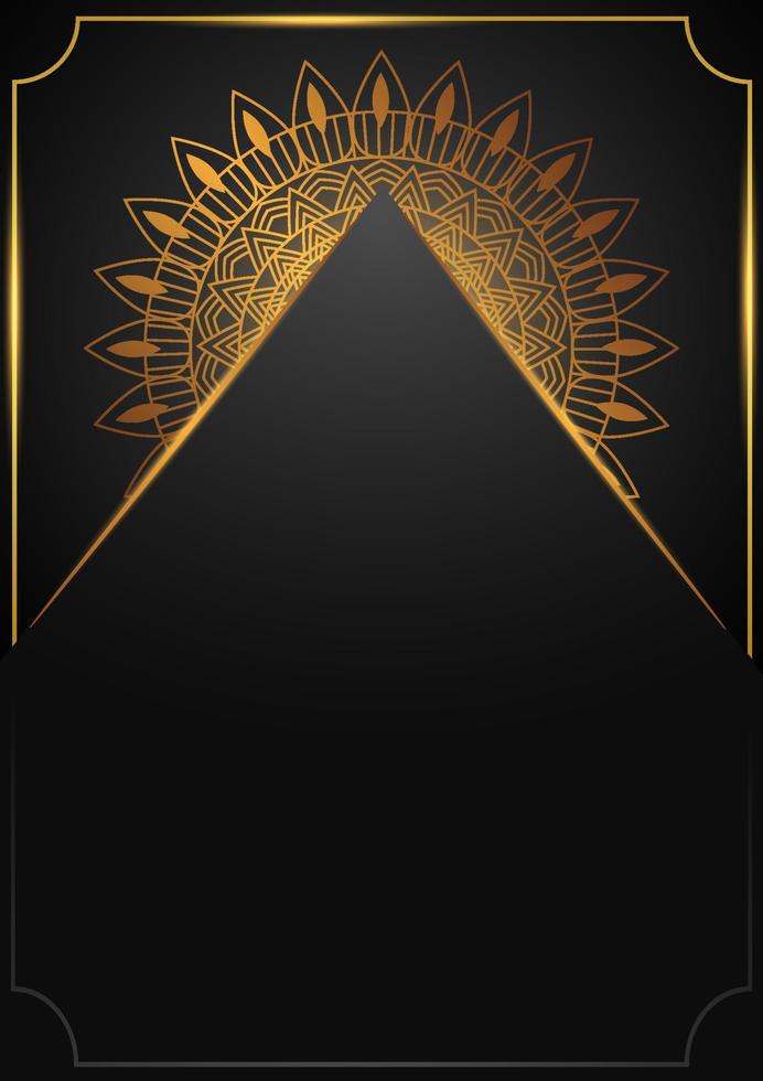 arte de la geometría india tradicional. fondo gráfico de mandala de lujo. dorado, ornamental negro con borde tradicional. patrón decorativo estilo este. ilustración vectorial con espacio de copia. vector